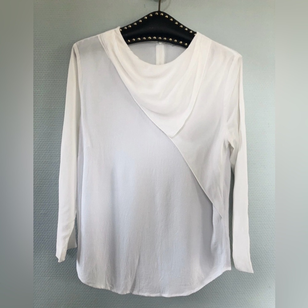 Sandro Cream Draped Neck Long Sleeve Blouse